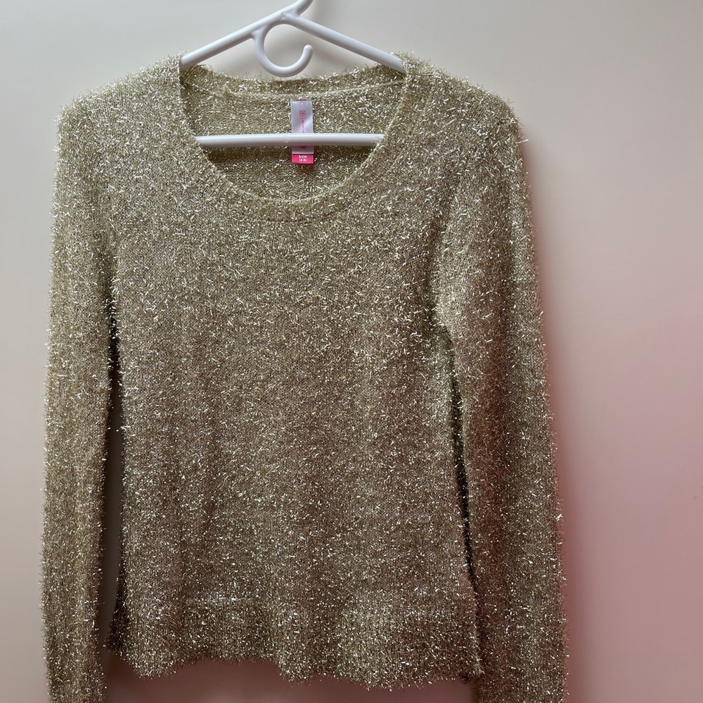 SPARKLY “EYELASH” LONG SLEEVE LIGHTWEIGHT SWEATER